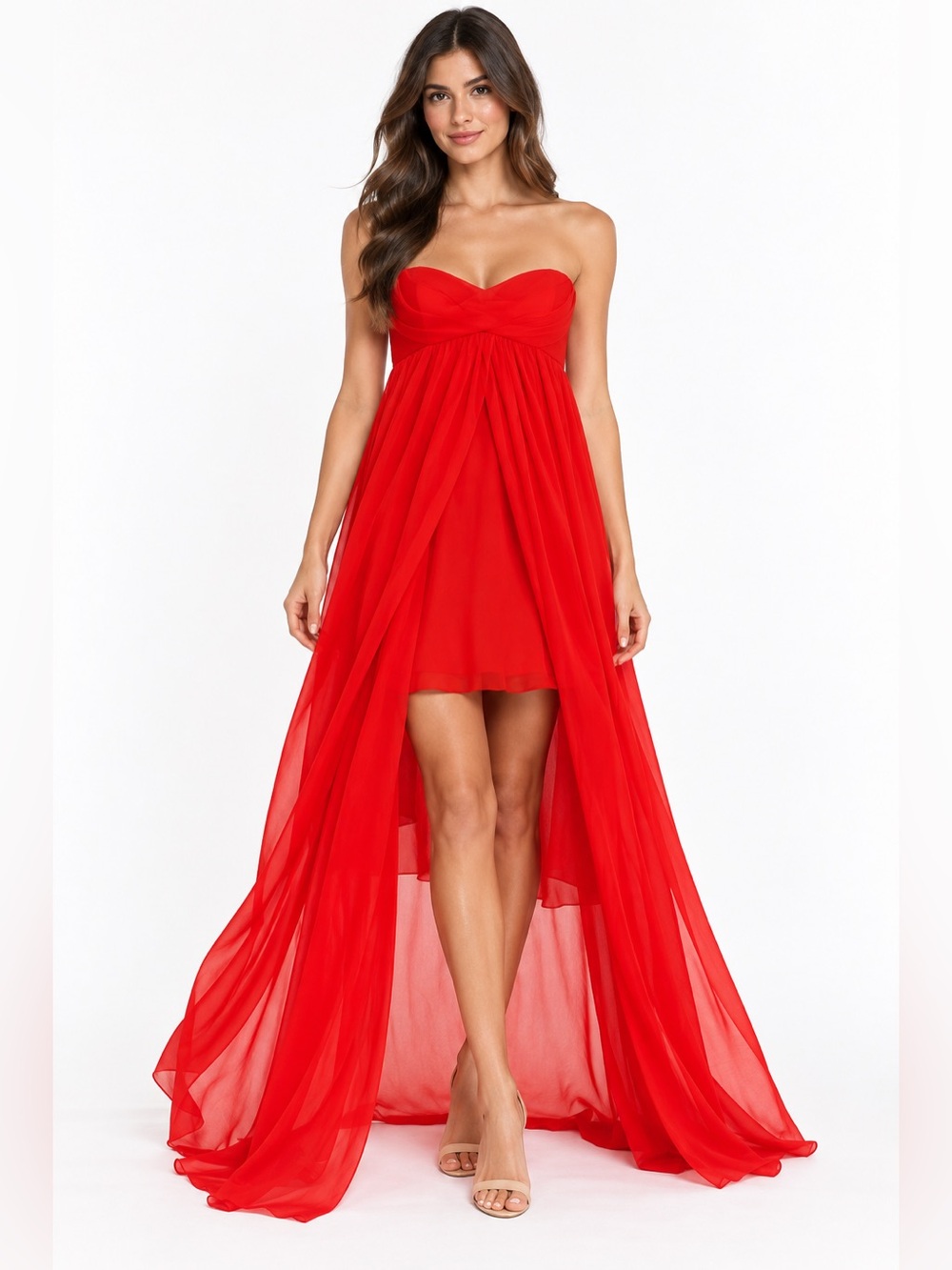 Brand new, Red Strapless Sweetheart Ruched Chiffon Maxi Dress Size 20